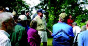 Kent speaks to the group at Fort Cobun. 