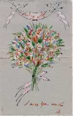 An illustrated note from Constantin Alajalov to Mona, date unknown. Filson Manuscript Collection