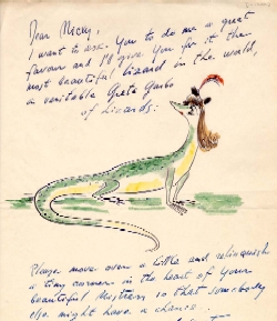  et brev Fra Constantin Alajalov til Monas favoritthund, Micky, ber Micky om å dele sin eier med Constantin, ukjent dato. Filson Manuscript Collection