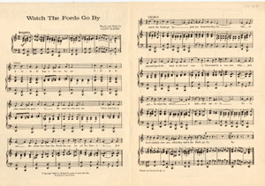"Watch the Fords Go By," published by Louisville Motors Incorporated, 1936. Words and Music by Cliff Slider. Filson Library Collection