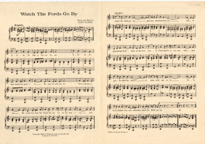 "Watch the Fords Go By," published by Louisville Motors Incorporated, 1936. Words and Music by Cliff Slider. Filson Library Collection