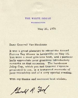 President Gerald Ford's thank you letter to Van Stockum dated May 26, 1976. Filson Manuscript Collection