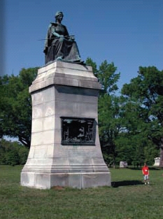 Our youngest recruit, Will Pagan, sized himself up next to Heidi, erected by Illinois to honor their troops who fought at Shiloh.