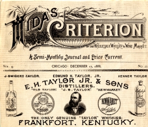 Advertisement for E.H. Taylor Jr. & Sons Distillers which appeared in Midas Criterion on December 17, 1888. Filson Manuscript Collection