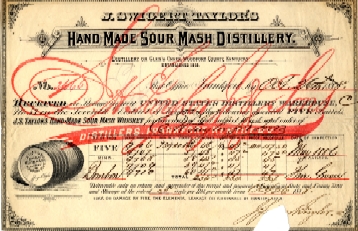 Invoice number 2665 dated October 26, 1888 from J. Swiggert Taylors Hand Made Sour Mash Distillery. Filson Manuscript Collection